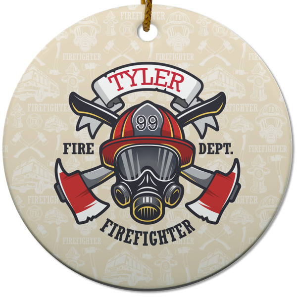 Firefighter Ceramic Flat Ornament - Circle (Front)