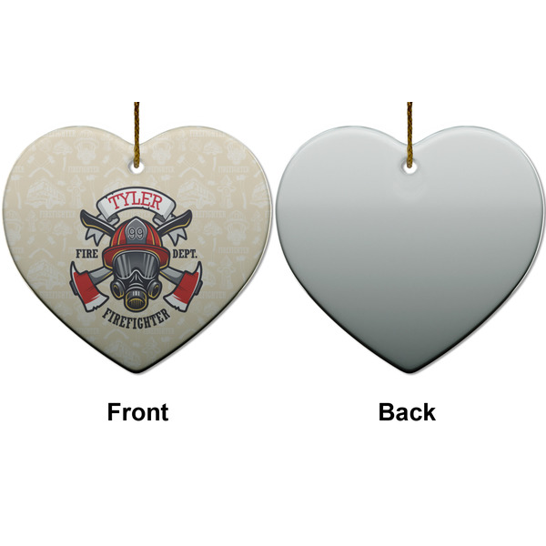 Firefighter Ceramic Flat Ornament - Heart Front & Back (APPROVAL)