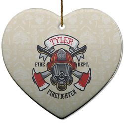 Firefighter Heart Ceramic Ornament w/ Name or Text