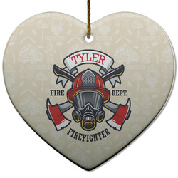 Firefighter Heart Ceramic Ornament w/ Name or Text