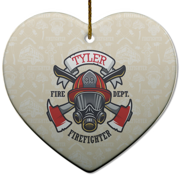 Custom Firefighter Heart Ceramic Ornament w/ Name or Text