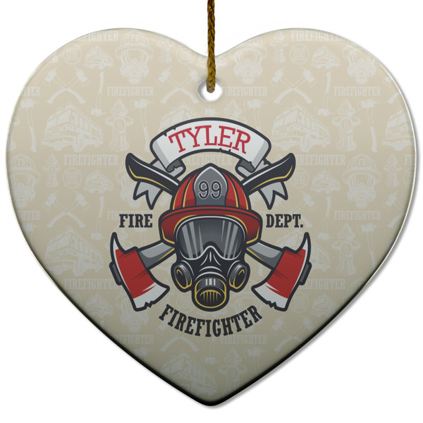 Firefighter Ceramic Flat Ornament - Heart (Front)