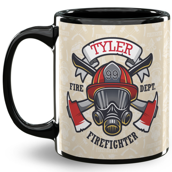 Custom Firefighter 11 Oz Coffee Mug - Black (Personalized)