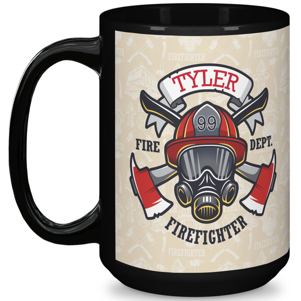 Custom Firefighter 15 Oz Coffee Mug - Black (Personalized)