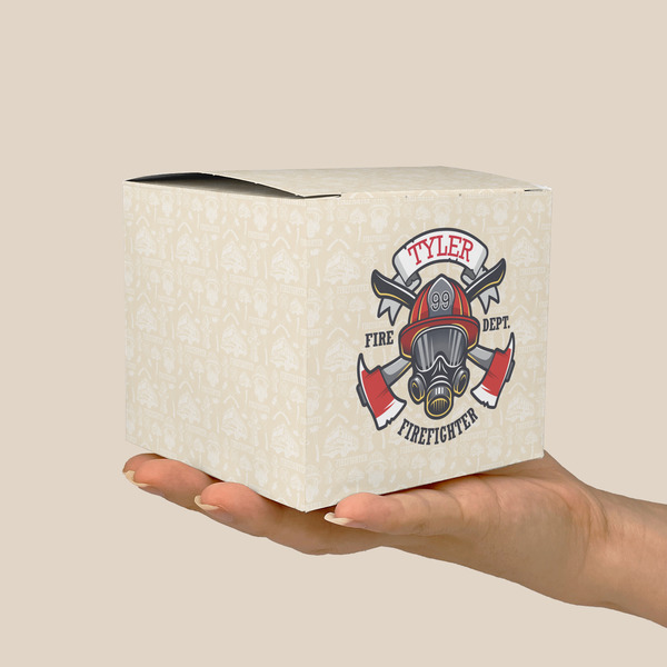 Firefighter Cube Favor Gift Box - On Hand - Scale View