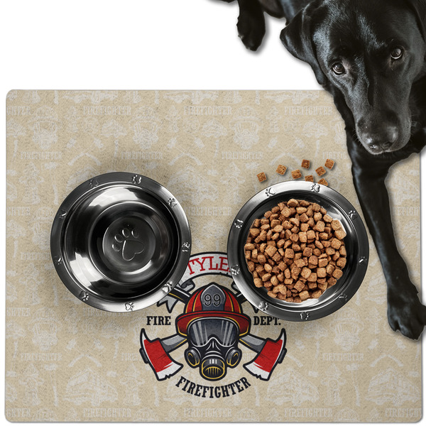 Custom Firefighter Dog Food Mat - Large w/ Name or Text