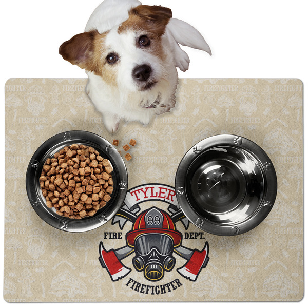 Custom Firefighter Dog Food Mat - Medium w/ Name or Text