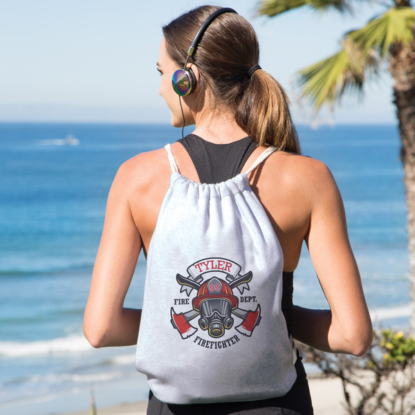 Firefighter Drawstring Backpacks - Sweatshirt Fleece - Double Sided - LIFESTYLE