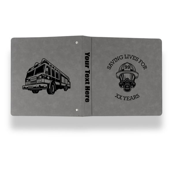 Firefighter Leather Binder - 1" - Grey - Back Spine Front View
