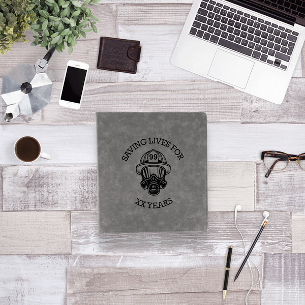 Firefighter Leather Binder - 1" - Grey - Lifestyle View