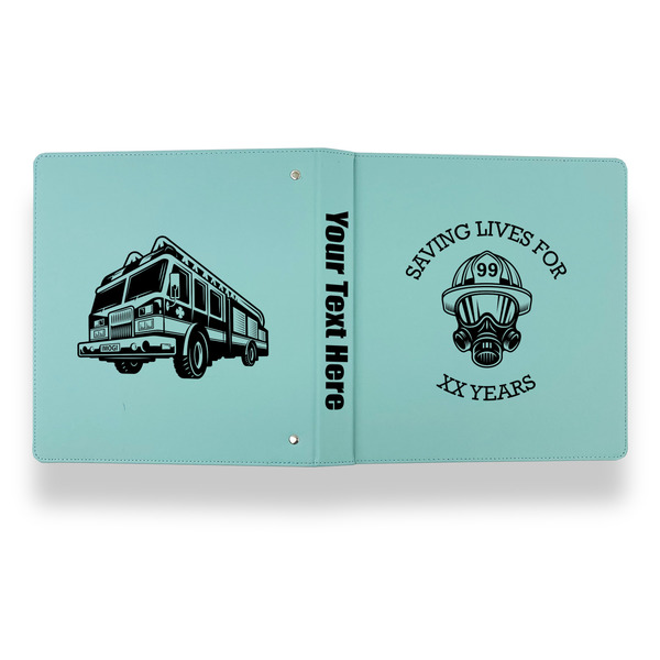 Firefighter Leather Binder - 1" - Teal - Back Spine Front View