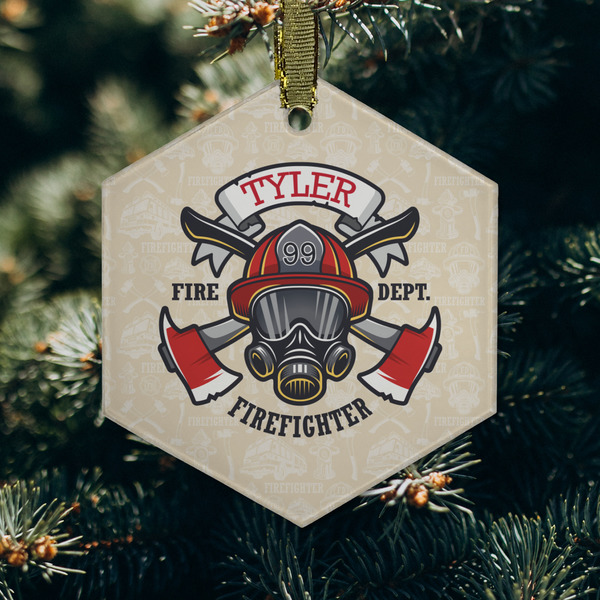 Firefighter Frosted Glass Ornament - Hexagon (Lifestyle)