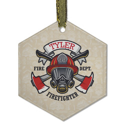 Firefighter Flat Glass Ornament - Hexagon w/ Name or Text
