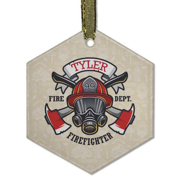 Custom Firefighter Flat Glass Ornament - Hexagon w/ Name or Text