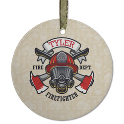Firefighter Flat Glass Ornament - Round w/ Name or Text