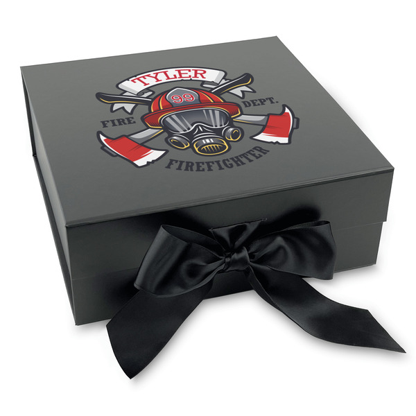Custom Firefighter Gift Box with Magnetic Lid - Black (Personalized)