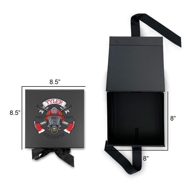 Firefighter Gift Boxes with Magnetic Lid - Black - Open & Closed