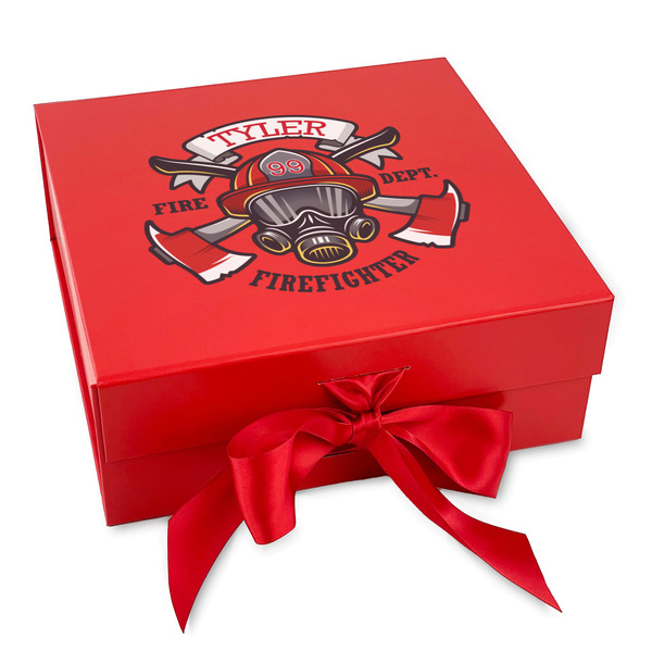 Custom Firefighter Gift Box with Magnetic Lid - Red (Personalized)