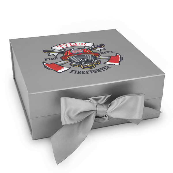 Custom Firefighter Gift Box with Magnetic Lid - Silver (Personalized)