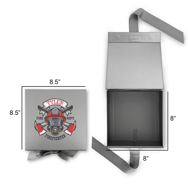 Firefighter Gift Boxes with Magnetic Lid - Silver - Open & Closed