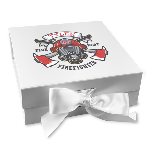 Custom Firefighter Gift Box with Magnetic Lid - White (Personalized)