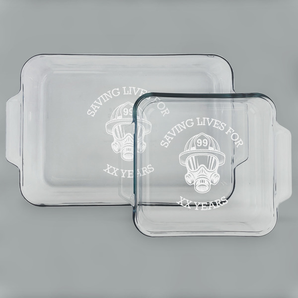 Custom Firefighter Set of Glass Baking & Cake Dish - 13in x 9in & 8in x 8in (Personalized)