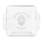 Firefighter Glass Cake Dish with Truefit Lid - 8in x 8in (Personalized)
