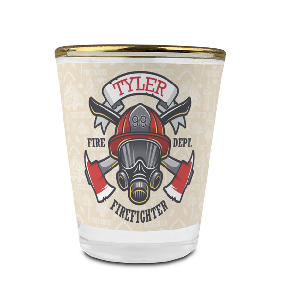 Custom Firefighter Glass Shot Glass - 1.5 oz - with Gold Rim - Single (Personalized)