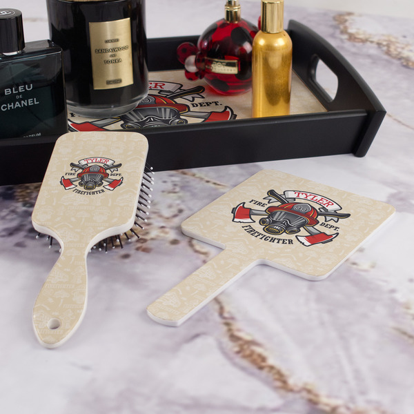 Firefighter Hair Brush and Hand Mirror - Bathroom Scene