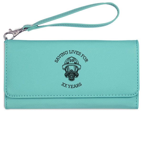 Custom Firefighter Ladies Leatherette Wallet - Laser Engraved- Teal (Personalized)