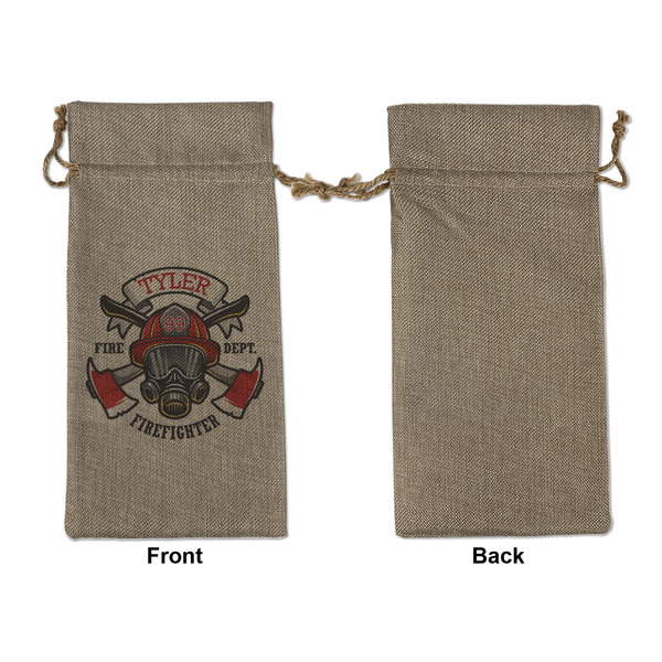 Firefighter Large Burlap Gift Bags - Front Approval