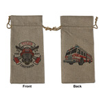 Firefighter Large Burlap Gift Bag - Front & Back (Personalized)
