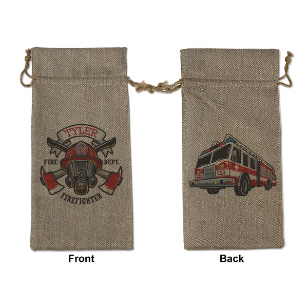 Custom Firefighter Large Burlap Gift Bag - Front & Back (Personalized)