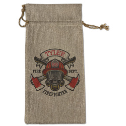 Firefighter Large Burlap Gift Bag - Front (Personalized)