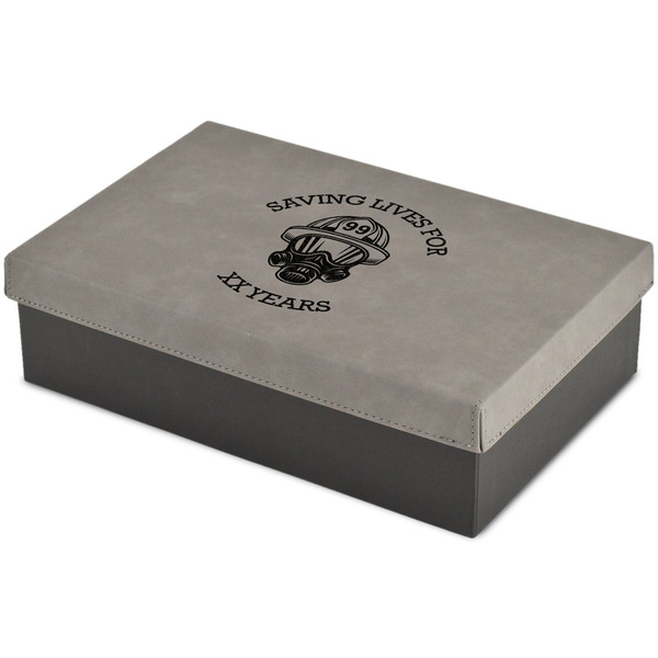 Custom Firefighter Large Gift Box w/ Engraved Leather Lid (Personalized)