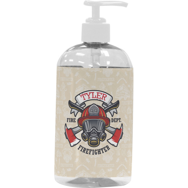 Custom Firefighter Plastic Soap / Lotion Dispenser (16 oz - Large - White) (Personalized)