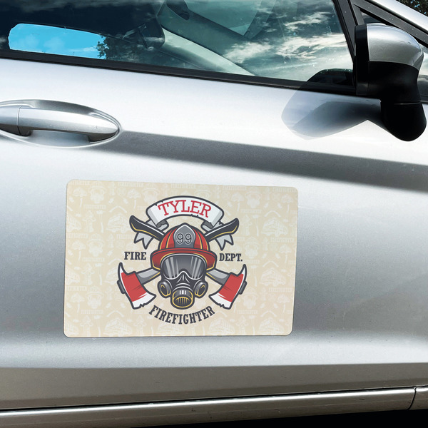 Firefighter Large Rectangle Car Magnets- In Context