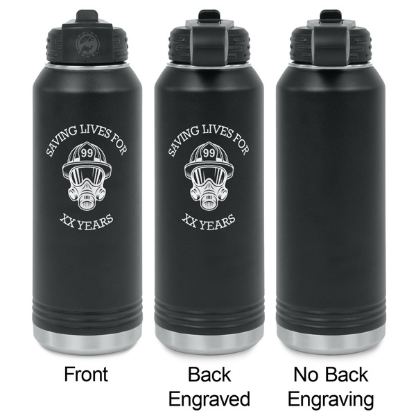 Firefighter Laser Engraved Water Bottles - 2 Styles - Front & Back View