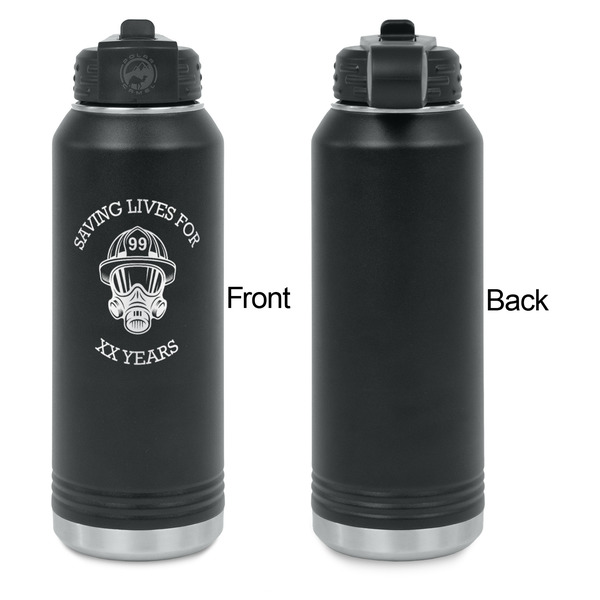 Firefighter Laser Engraved Water Bottles - Front Engraving - Front & Back View