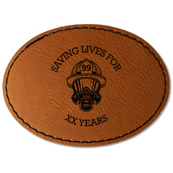 Firefighter Faux Leather Iron On Patch - Oval (Personalized)