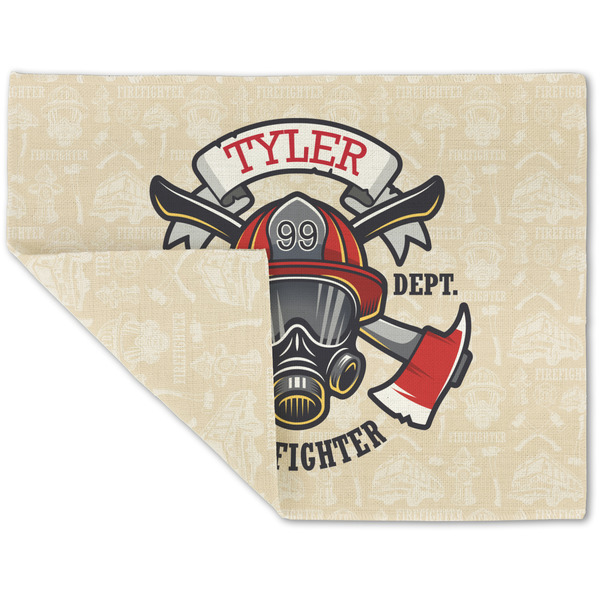 Custom Firefighter Double-Sided Linen Placemat - Single w/ Name or Text