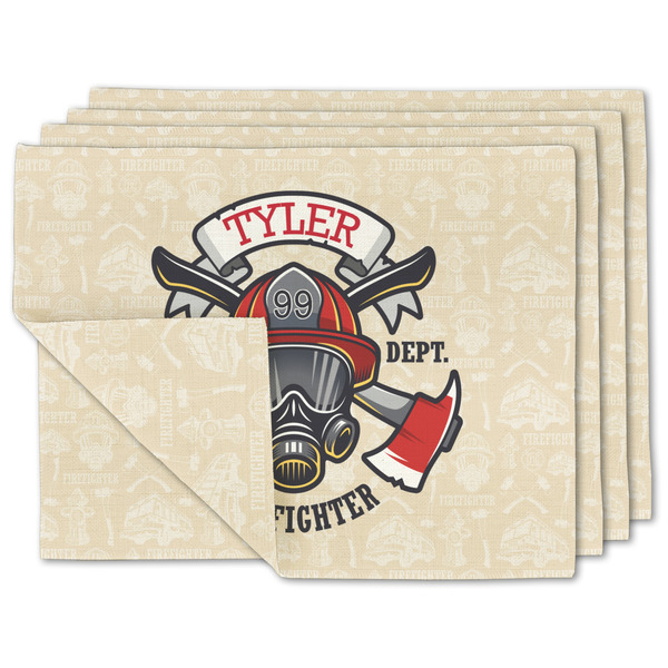 Custom Firefighter Double-Sided Linen Placemat - Set of 4 w/ Name or Text