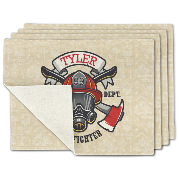 Custom Firefighter Single-Sided Linen Placemat - Set of 4 w/ Name or Text