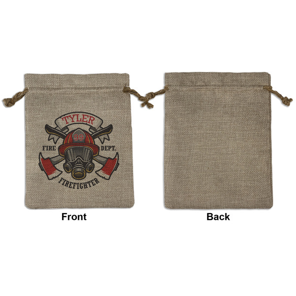Firefighter Medium Burlap Gift Bag - Front Approval