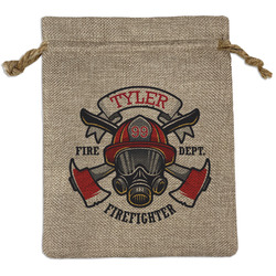 Firefighter Medium Burlap Gift Bag - Front (Personalized)