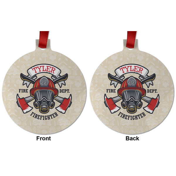Firefighter Metal Ball Ornament - Front and Back