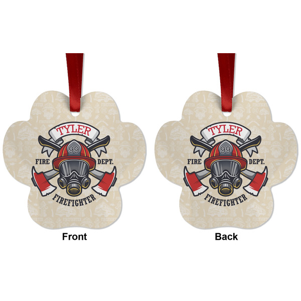 Firefighter Metal Paw Ornament - Front and Back