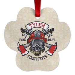 Firefighter Metal Paw Ornament - Double Sided w/ Name or Text