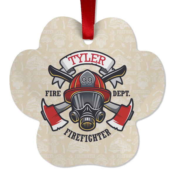 Custom Firefighter Metal Paw Ornament - Double Sided w/ Name or Text