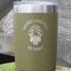 Firefighter 20 oz Stainless Steel Tumbler - Olive - Single Sided (Personalized)